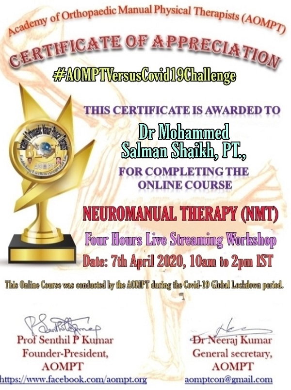 Online Course Certificate for Neuromanual Therapy Online Course Certificate for Neuromanual Therapy